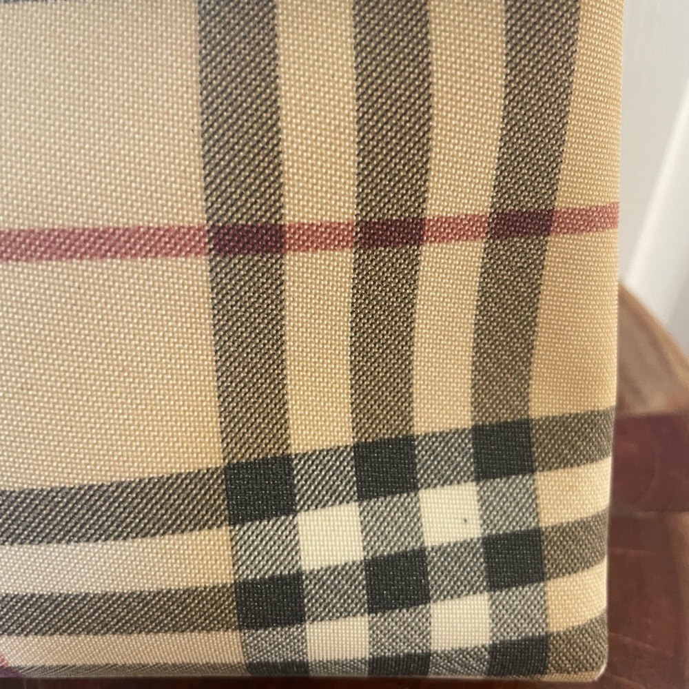 BURBERRY Pouch House Check Brown Beige Canvas and Leather Trim Vintage - Picture 6 of 13